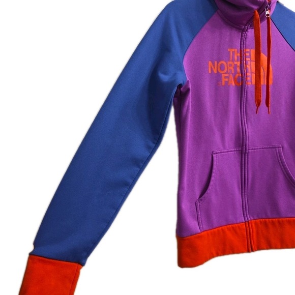 NEW North Face Red Blue‎ Purple Full Zip Logo Hoodie Hooded Sweatshirt Women's S - Picture 6 of 11